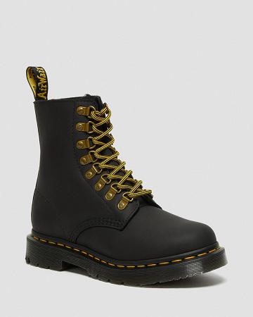 Women's Dr Martens 1460 Pascal DM's Wintergrip Leather Lace Up Boots Black | AU 185PJJ